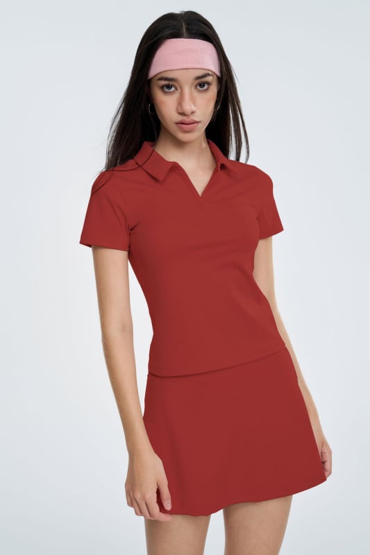 Ženski sportski set: polo majica s kratkim rukavima i tenis suknja za jogu – brzo sušenje, odvlačenje vlage, najlon + spandex, 80/20, pulover stil