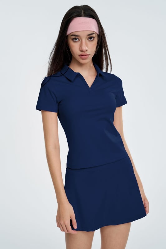 Ženski sportski set: polo majica s kratkim rukavima i tenis suknja za jogu – brzo sušenje, odvlačenje vlage, najlon + spandex, 80/20, pulover stil