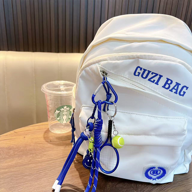 Woan Цветен ключодържател за тенис с карабинер – ABS материал, карикатурен стил, за чанта/раница