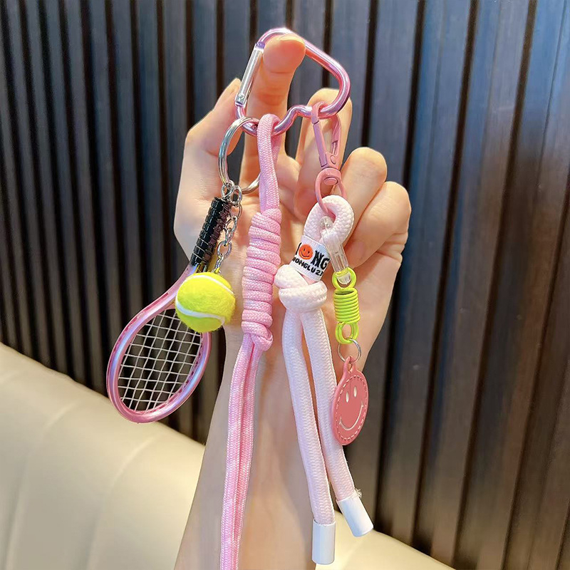 Woan Цветен ключодържател за тенис с карабинер – ABS материал, карикатурен стил, за чанта/раница