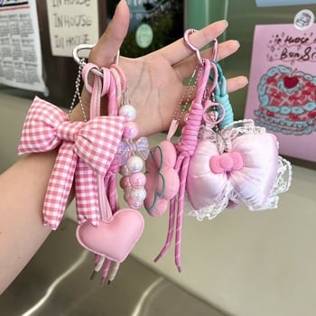 Плюшен ключодържател с панделка – Мю стил, корейска версия, сладък подвес за раница и телефон