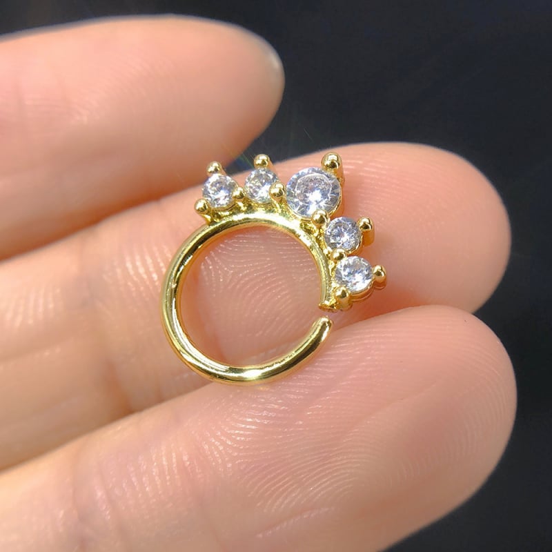 Unisex nosies žiedas iš vario su cirkonio kristalais, apvalus dizainas, elektroplatavimas