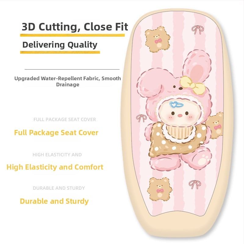 Elektrisõiduki istmepadja kate; siidist kangas; puuvillane täide; suve kasutamiseks; kohandusi pole.