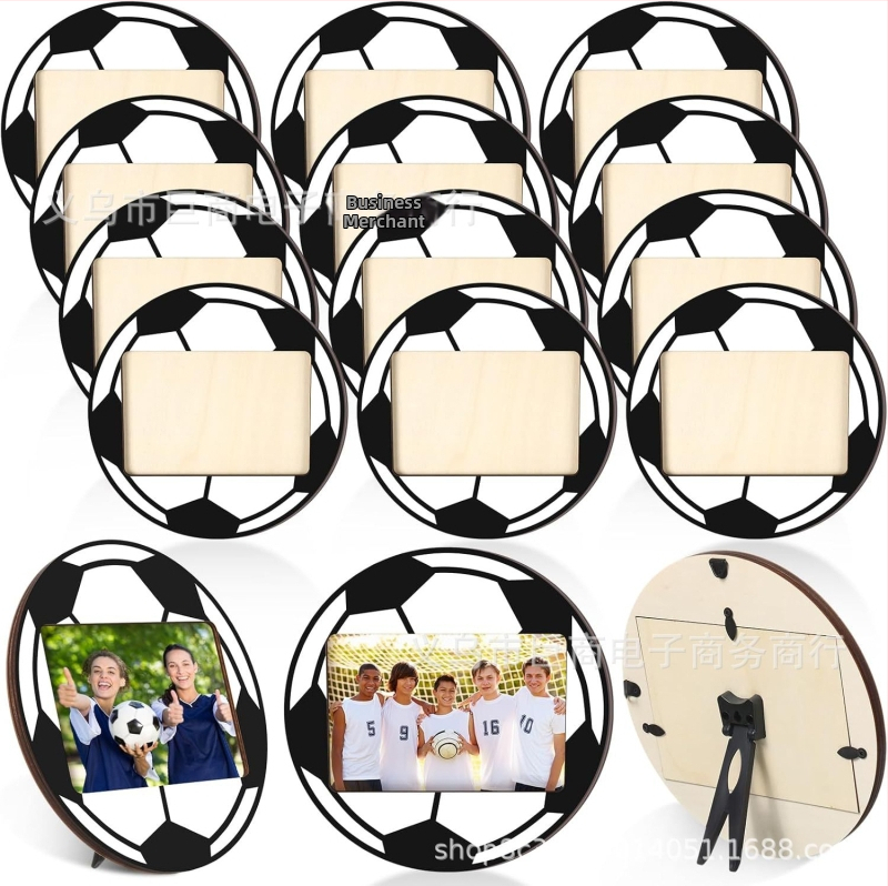 Puidust fotoraam palliga, sporditeemaline, laua jaoks, trükkimine, karikatuurne stiil, isiklik kingitus.