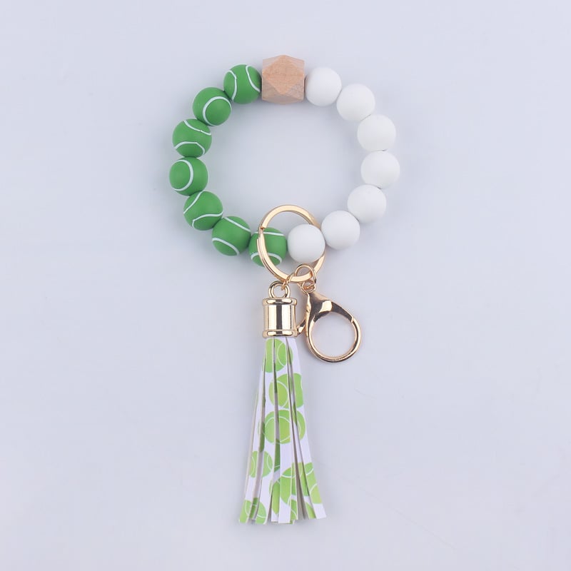 Apyrankė-raktas su silikono karoliukais futbolo kamuoliuko formos ir PU odos kutais – DIY moterims