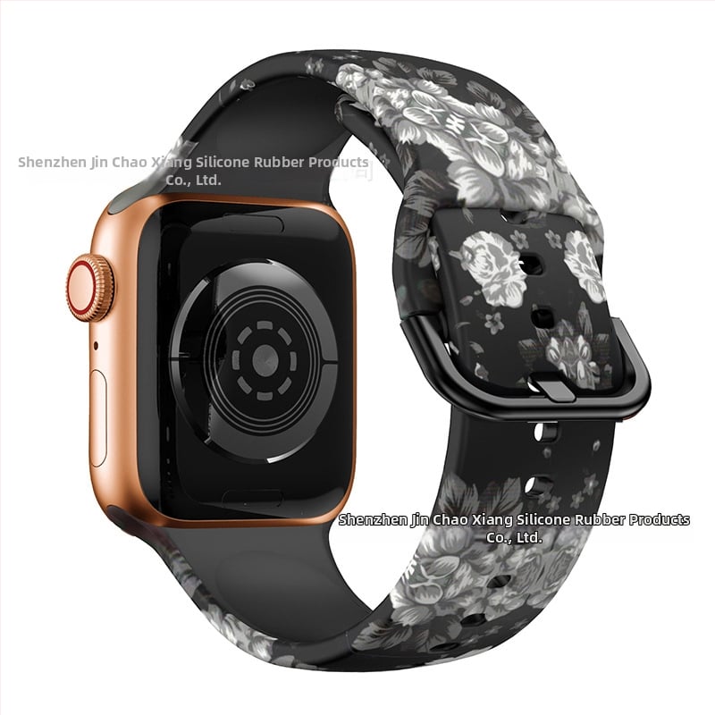 Силиконова каишка за Apple Watch — съвместима с Apple Watch, материал силикон, закопчаване с пин, тегло около 20 г, пусната през 2019 г.