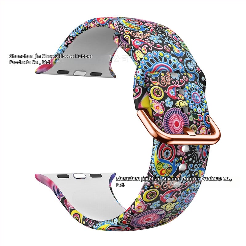 Силиконова каишка за Apple Watch — съвместима с Apple Watch, материал силикон, закопчаване с пин, тегло около 20 г, пусната през 2019 г.