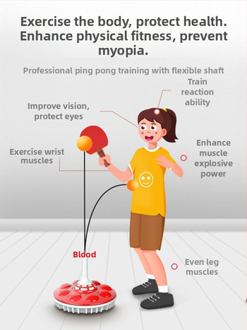 Piektās paaudzes galda tenisa trenētājs mājas lietošanai ar piesūcekni un elastīgu mīkstu vārpstu; SWAY zīmols; PP materiāls; logotipa drukāšana; pielāgošana; piemērots fitnesam, tenisam un citām bumbu spēlēm