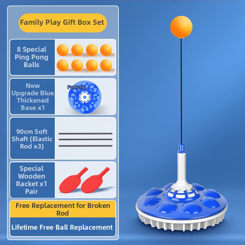 Piektās paaudzes galda tenisa trenētājs mājas lietošanai ar piesūcekni un elastīgu mīkstu vārpstu; SWAY zīmols; PP materiāls; logotipa drukāšana; pielāgošana; piemērots fitnesam, tenisam un citām bumbu spēlēm