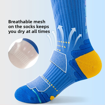 Mergaitėms skirtos sportinės kojinės su terry padu, vidutinio ilgio, 75% medvilnė, Jacquard mezgimas, kvėpuojančios ir drėgmę šalinančios, vidutinio tankio