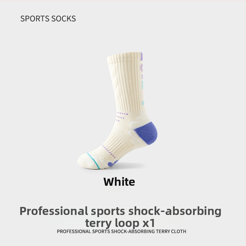 Mergaitėms skirtos sportinės kojinės su terry padu, vidutinio ilgio, 75% medvilnė, Jacquard mezgimas, kvėpuojančios ir drėgmę šalinančios, vidutinio tankio