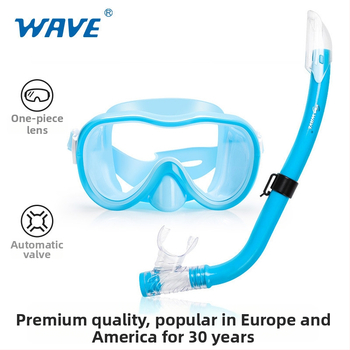 Wave Set de snorkeling pentru copii, două piese: mască din policarbonat, tub de respirație PVC semi-uscat, muștiuc moale