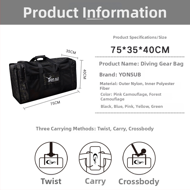 Taška potápačského vybavenia s veľkými sieťovými priehradkami na plutvy, ľahko nositeľná v ruke