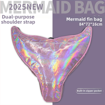 Sulankstomas vandeniui atsparus finsų krepšys nardymams su undinėlės uodegos dizainu, PVC, talpa 50, su įdėklu