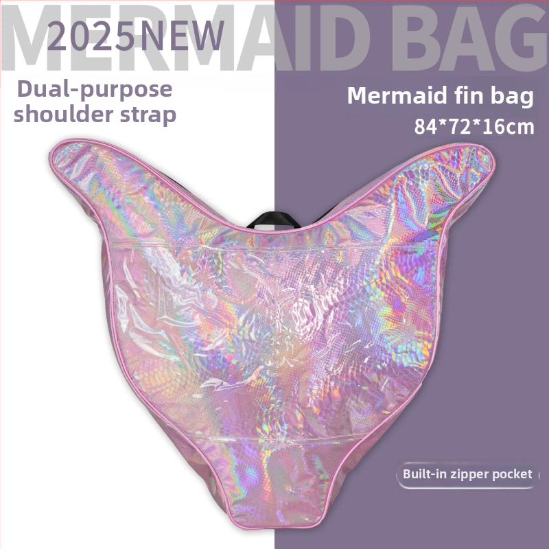 Sulankstomas vandeniui atsparus finsų krepšys nardymams su undinėlės uodegos dizainu, PVC, talpa 50, su įdėklu