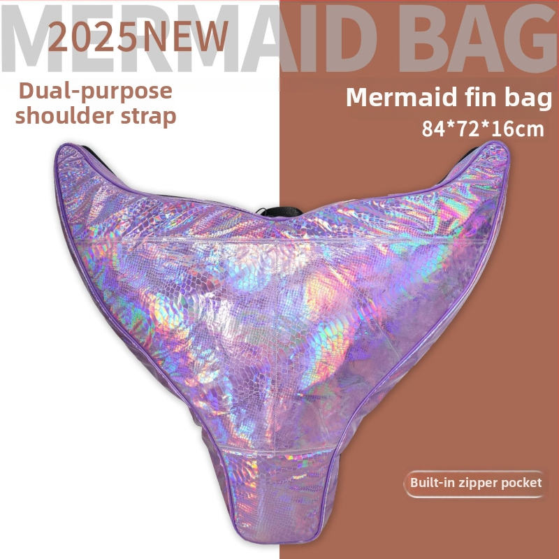 Sulankstomas vandeniui atsparus finsų krepšys nardymams su undinėlės uodegos dizainu, PVC, talpa 50, su įdėklu