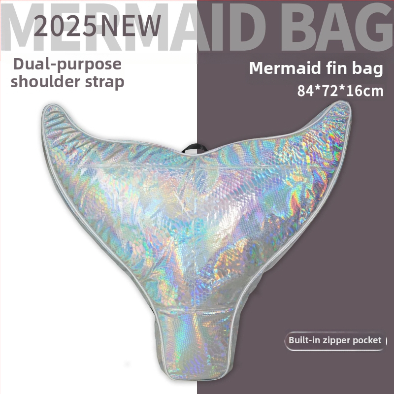 Sulankstomas vandeniui atsparus finsų krepšys nardymams su undinėlės uodegos dizainu, PVC, talpa 50, su įdėklu