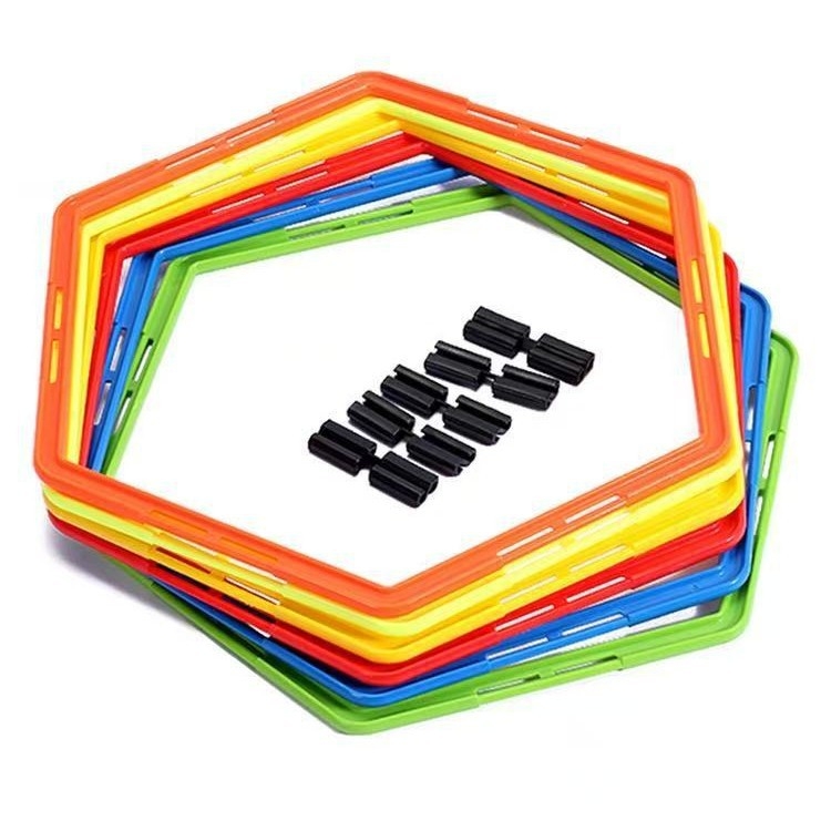 Многофункционален шестостенен агилити пръстен за тренировки на бързина и контрол на топката, подходящ за футбол и баскетбол, с катарама