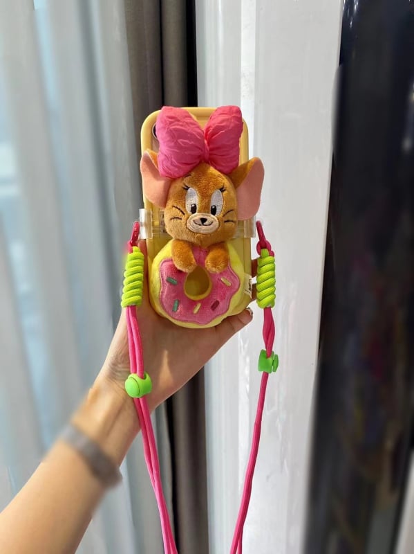 Κρεμαστό για κινητό τηλέφωνο με plush καρτούν κούκλα, κατασκευή σιλκ-σινγκ, καρτούν σχέδιο, διακοσμητική λειτουργία, ξεχωριστή συσκευασία