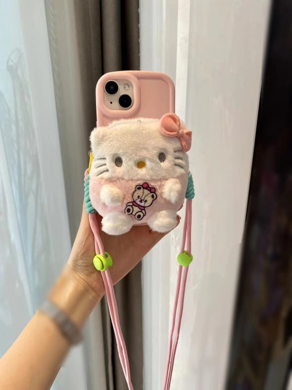 Κρεμαστό για κινητό τηλέφωνο με plush καρτούν κούκλα, κατασκευή σιλκ-σινγκ, καρτούν σχέδιο, διακοσμητική λειτουργία, ξεχωριστή συσκευασία