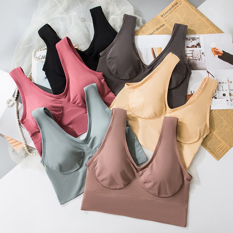 Bezvadu sporta krūšturis no neilona ar pilnu krūšu kausu, plānu veidotu kausu, bezšuvju muguru, elpojošs un ērts, piemērots jogai, skriešanai un gulēšanai