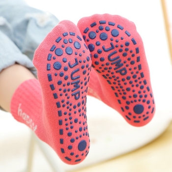 Детски антихлъзгащи чорапи за пода, средно дълги до прасеца, модел с букви, дишащ чесан памук, за деца на възраст 3–8 години