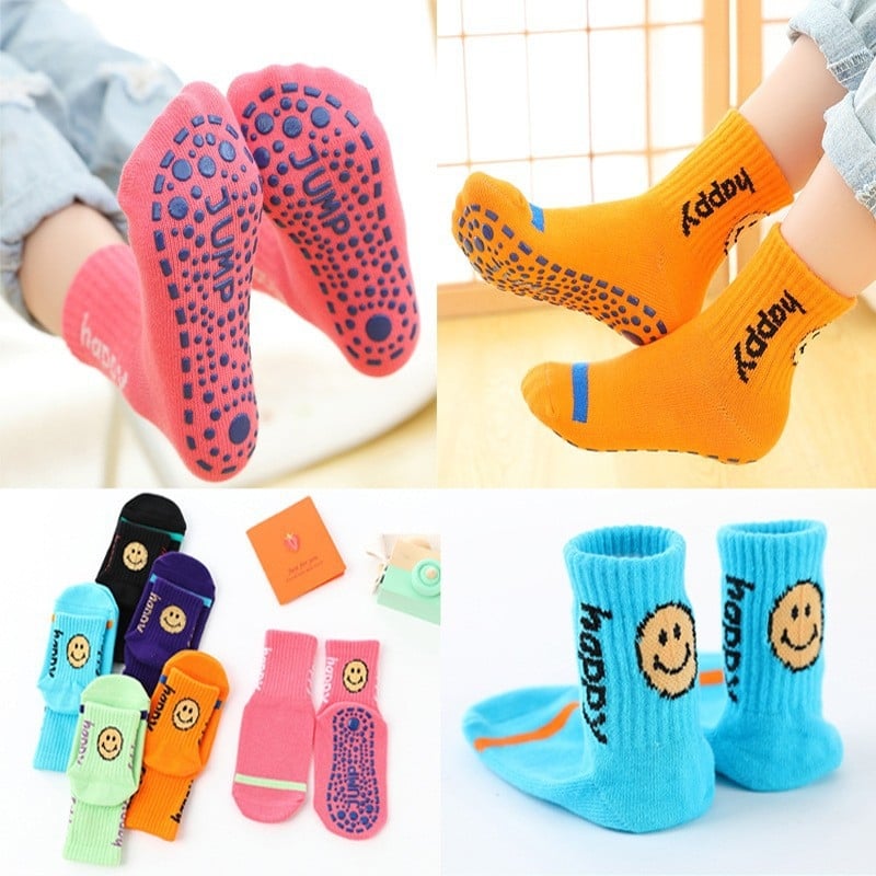 Детски антихлъзгащи чорапи за пода, средно дълги до прасеца, модел с букви, дишащ чесан памук, за деца на възраст 3–8 години