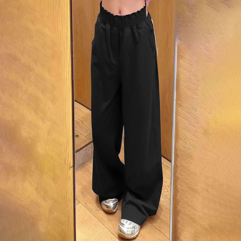 Sieviešu plašās sporta bikses skrējējiem ar ruļveidīgu elastīgo jostu, vidēji augstu jostas vietu, neilona audums, mitruma vadība