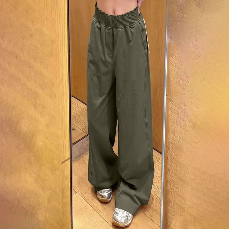 Sieviešu plašās sporta bikses skrējējiem ar ruļveidīgu elastīgo jostu, vidēji augstu jostas vietu, neilona audums, mitruma vadība