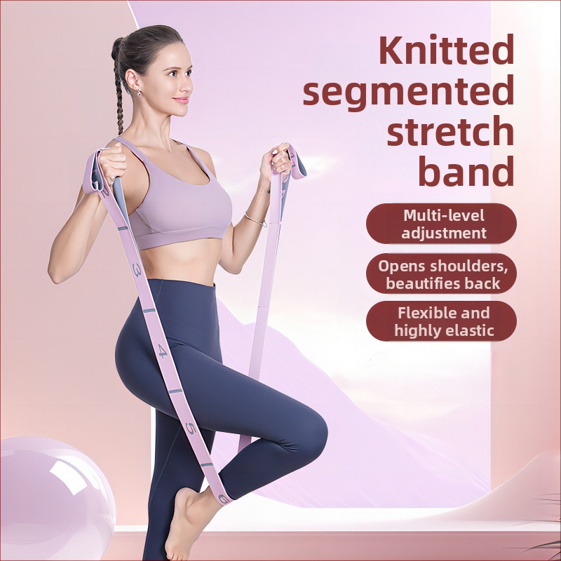 Banda de întindere pentru yoga cu design segmentat pentru antrenarea posturii spatelui și a umerilor, funie elastică de tensiune (latex și poliester)