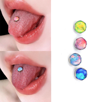 Kūno piercing papuošalai – išorinis sriegis su Opalo kristalu, G23 titano lydinys, geometrija forma, elektro platinimas