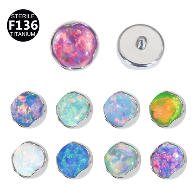 Kūno piercing papuošalai – išorinis sriegis su Opalo kristalu, G23 titano lydinys, geometrija forma, elektro platinimas