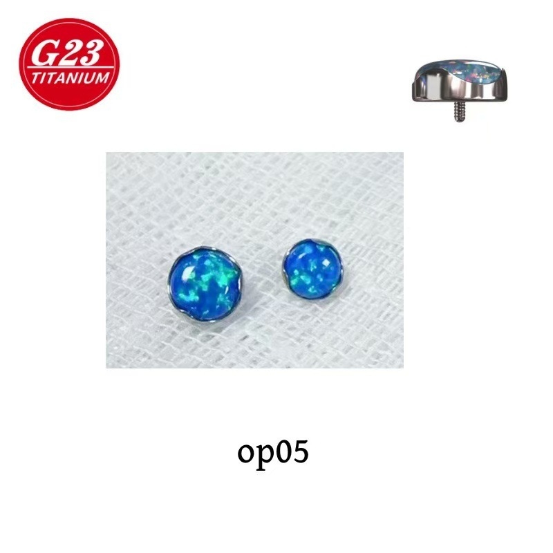 Kūno piercing papuošalai – išorinis sriegis su Opalo kristalu, G23 titano lydinys, geometrija forma, elektro platinimas