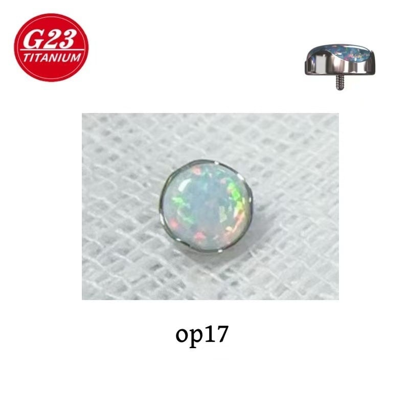 Kūno piercing papuošalai – išorinis sriegis su Opalo kristalu, G23 titano lydinys, geometrija forma, elektro platinimas