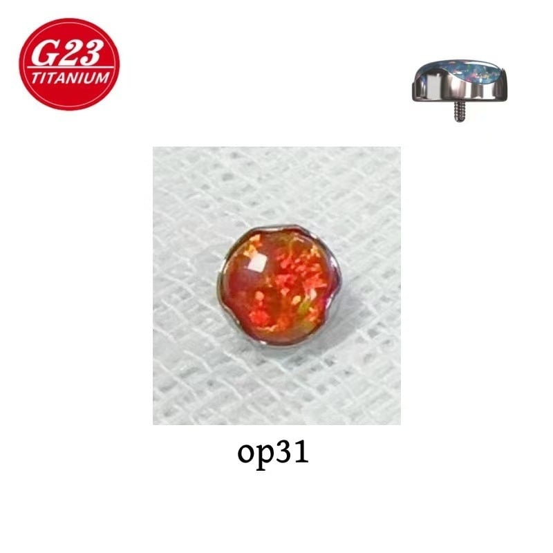 Kūno piercing papuošalai – išorinis sriegis su Opalo kristalu, G23 titano lydinys, geometrija forma, elektro platinimas