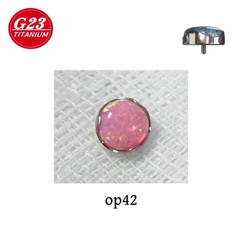 Kūno piercing papuošalai – išorinis sriegis su Opalo kristalu, G23 titano lydinys, geometrija forma, elektro platinimas