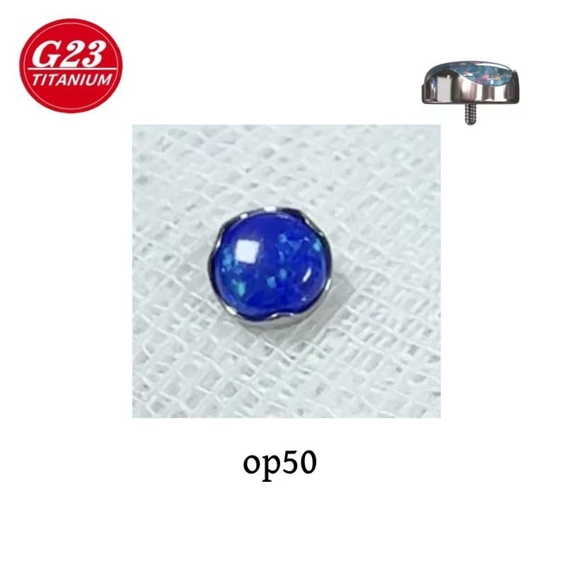 Kūno piercing papuošalai – išorinis sriegis su Opalo kristalu, G23 titano lydinys, geometrija forma, elektro platinimas