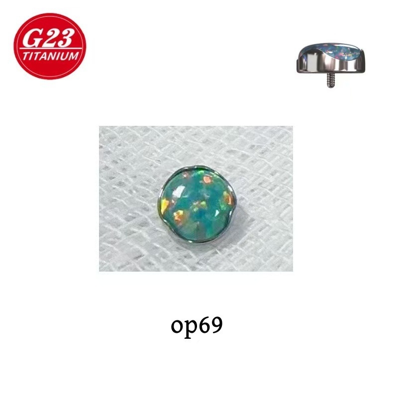 Kūno piercing papuošalai – išorinis sriegis su Opalo kristalu, G23 titano lydinys, geometrija forma, elektro platinimas