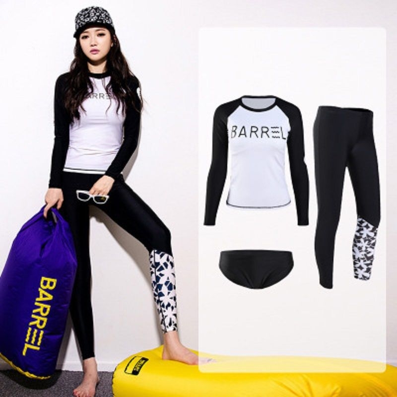 Sievietēm UV aizsargājošs garas piedurknes peldkostīms ar medūzas stilu, nylon materiāls, dalīts dizains, trīs daļu komplekts, konservatīvs siluets, mīļš japāņu iedvesots peldkostīms plūšanai un termālajiem avotiem