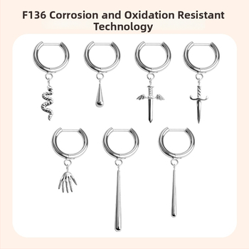 D formos titano lydinio auskarai su intarsija, unisex, minimalistinis stilius, ilgas pakabukas