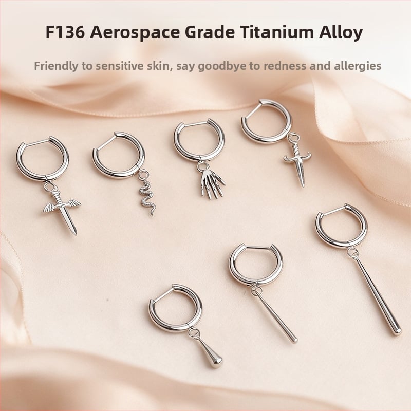 D formos titano lydinio auskarai su intarsija, unisex, minimalistinis stilius, ilgas pakabukas