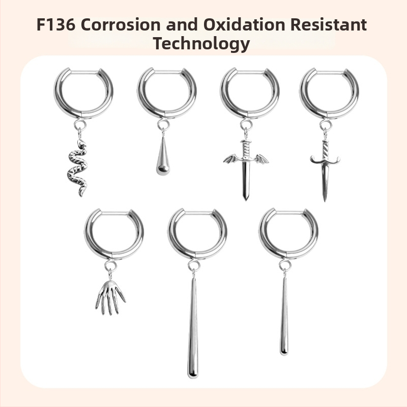 D formos titano lydinio auskarai su intarsija, unisex, minimalistinis stilius, ilgas pakabukas