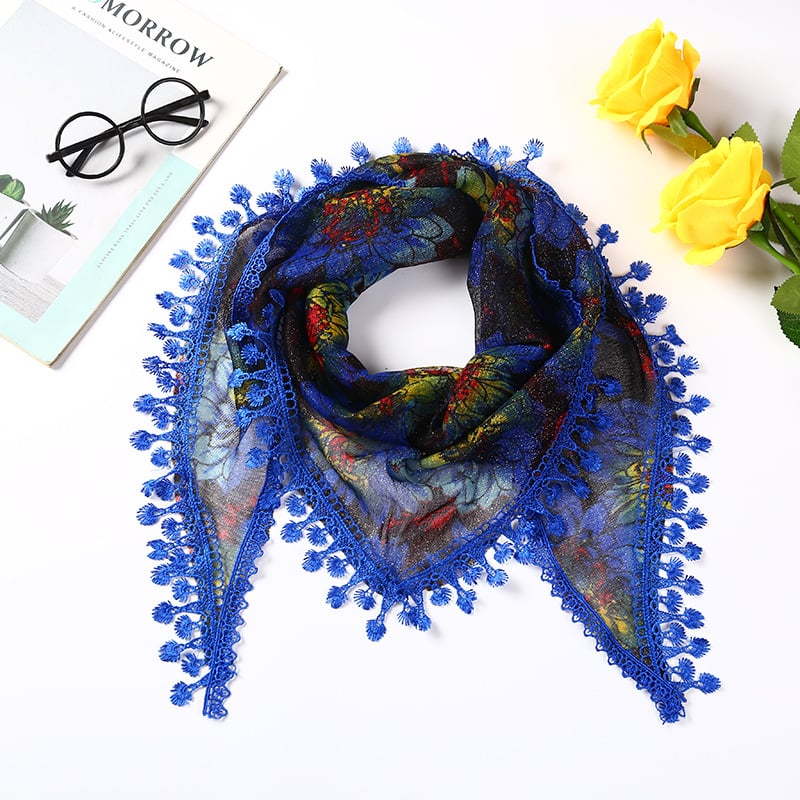 Șal triunghiular din velur cu model floral, țesătură jacquard, Swiftone, inspirație japoneză-coreeană