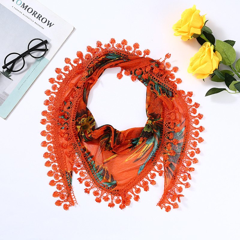 Șal triunghiular din velur cu model floral, țesătură jacquard, Swiftone, inspirație japoneză-coreeană