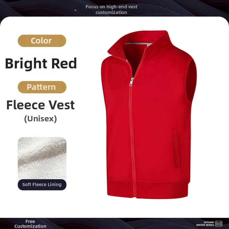Fleece vest ar statīvu kaklu, rāvējslēdzējs, corduroy audums, vienkrāsains