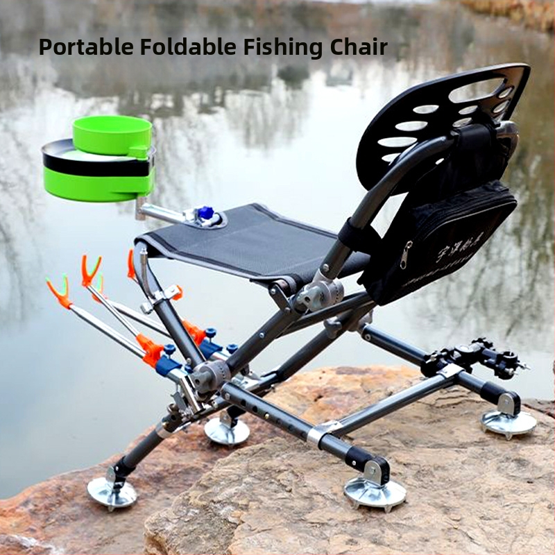 Zvejas krēsls visiem tereniem, saliekams un pārnēsājams, ar regulējamu augstumu, metāla rāmis (2024)