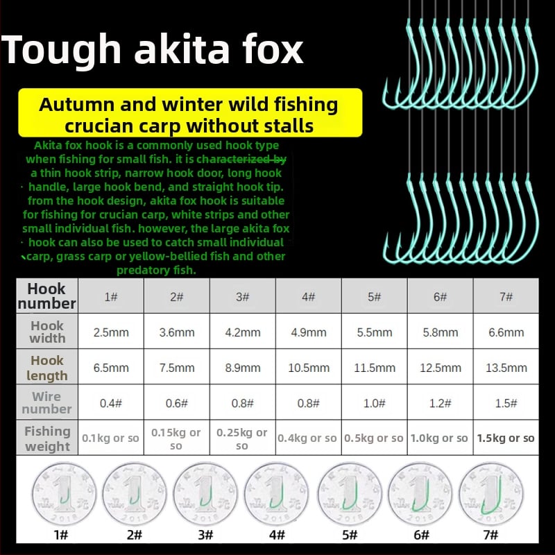 Huangbi Street Akita Fox Dubultā āķa komplekts gatavs lietošanai brīvās zvejas vajadzībām, āķi 1–8