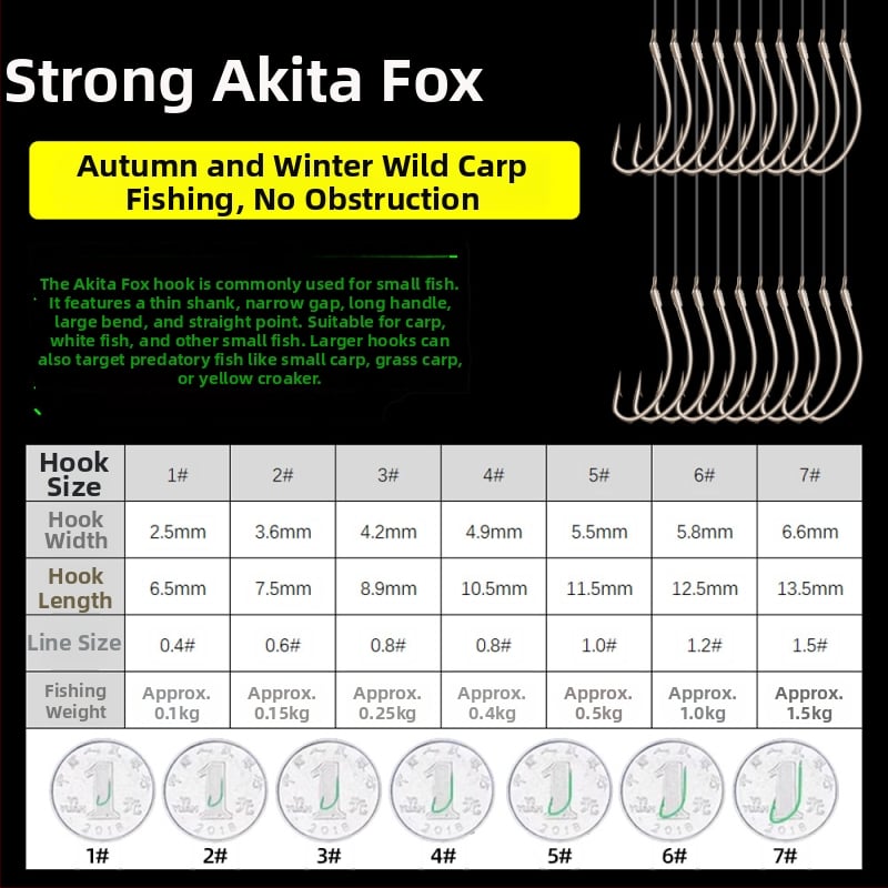 Huangbi Street Akita Fox Dubultā āķa komplekts gatavs lietošanai brīvās zvejas vajadzībām, āķi 1–8