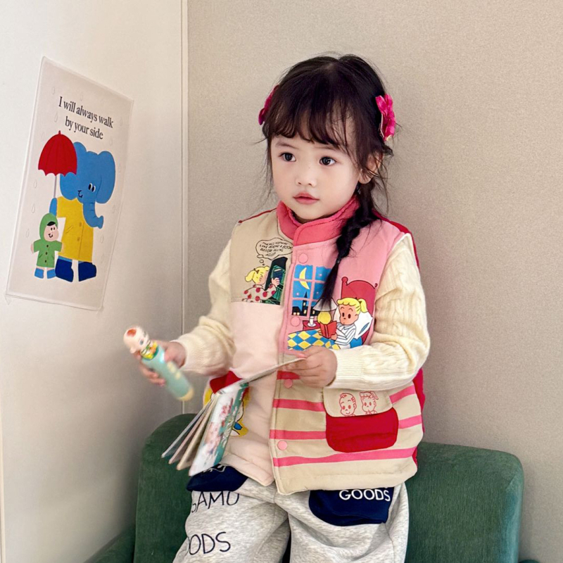 Bērnu kokvilnas veste kardigāna stilā, universāla, ar fleece odere, bieza ziemai