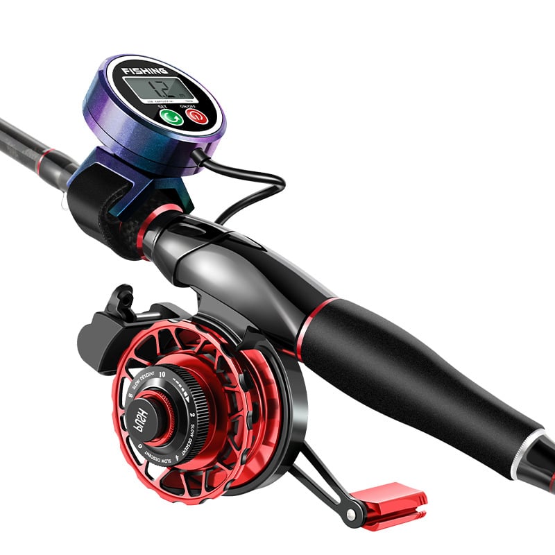 Mulină de pescuit cu afișaj digital, construcție din metal, raport de transmisie înalt și înfășurare automată a liniei